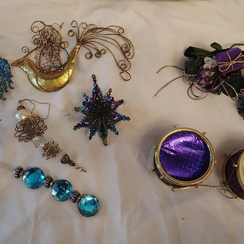Lot of 8 Christmas Ornaments Purple/Blue Themed
